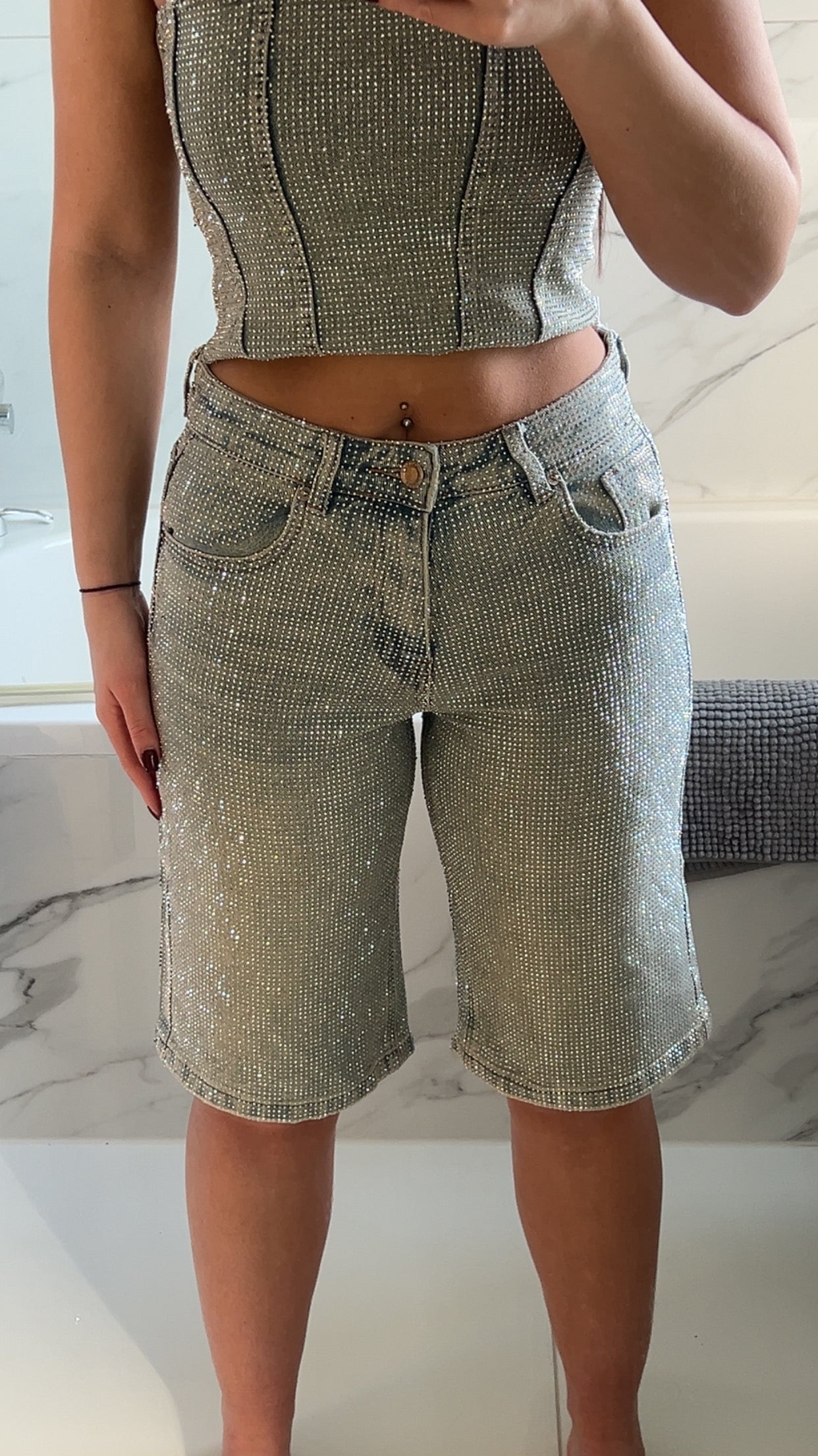 Jorts in Denim con Strass