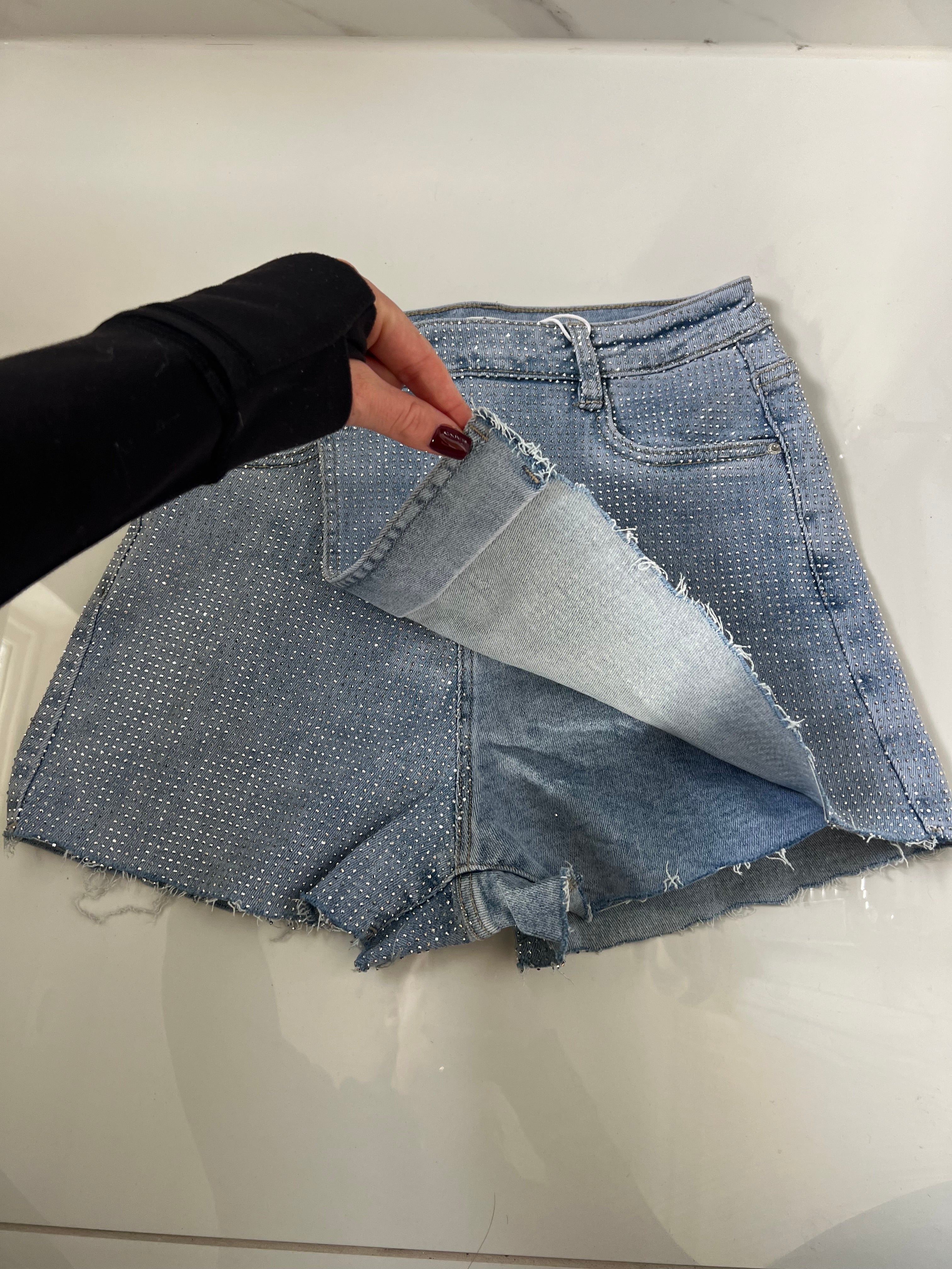 Skort 'Diamanté': Gonna Pantalone con Cristalli in 3 Colori