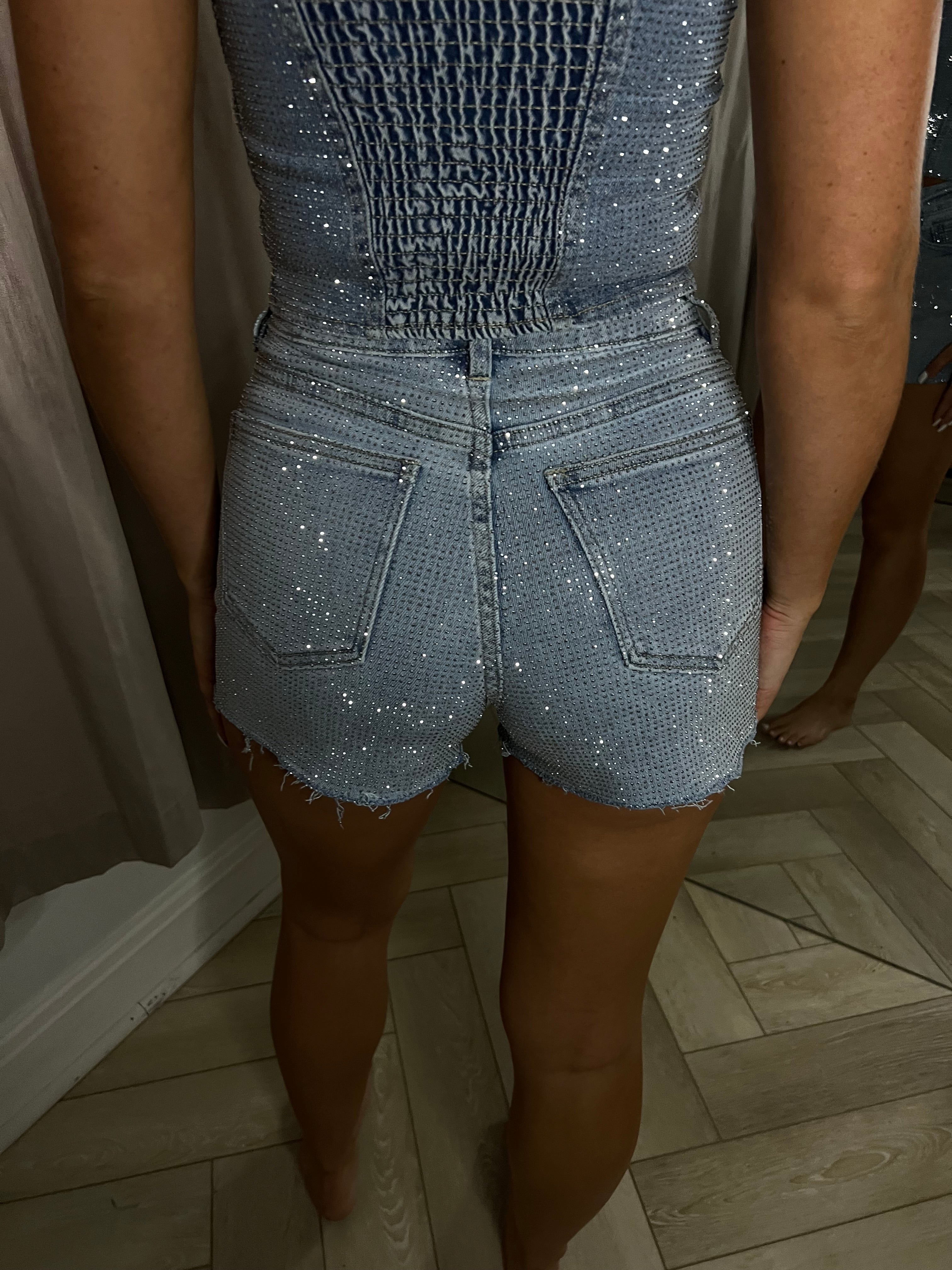 Shorts Elastici Azzurri con Strass
