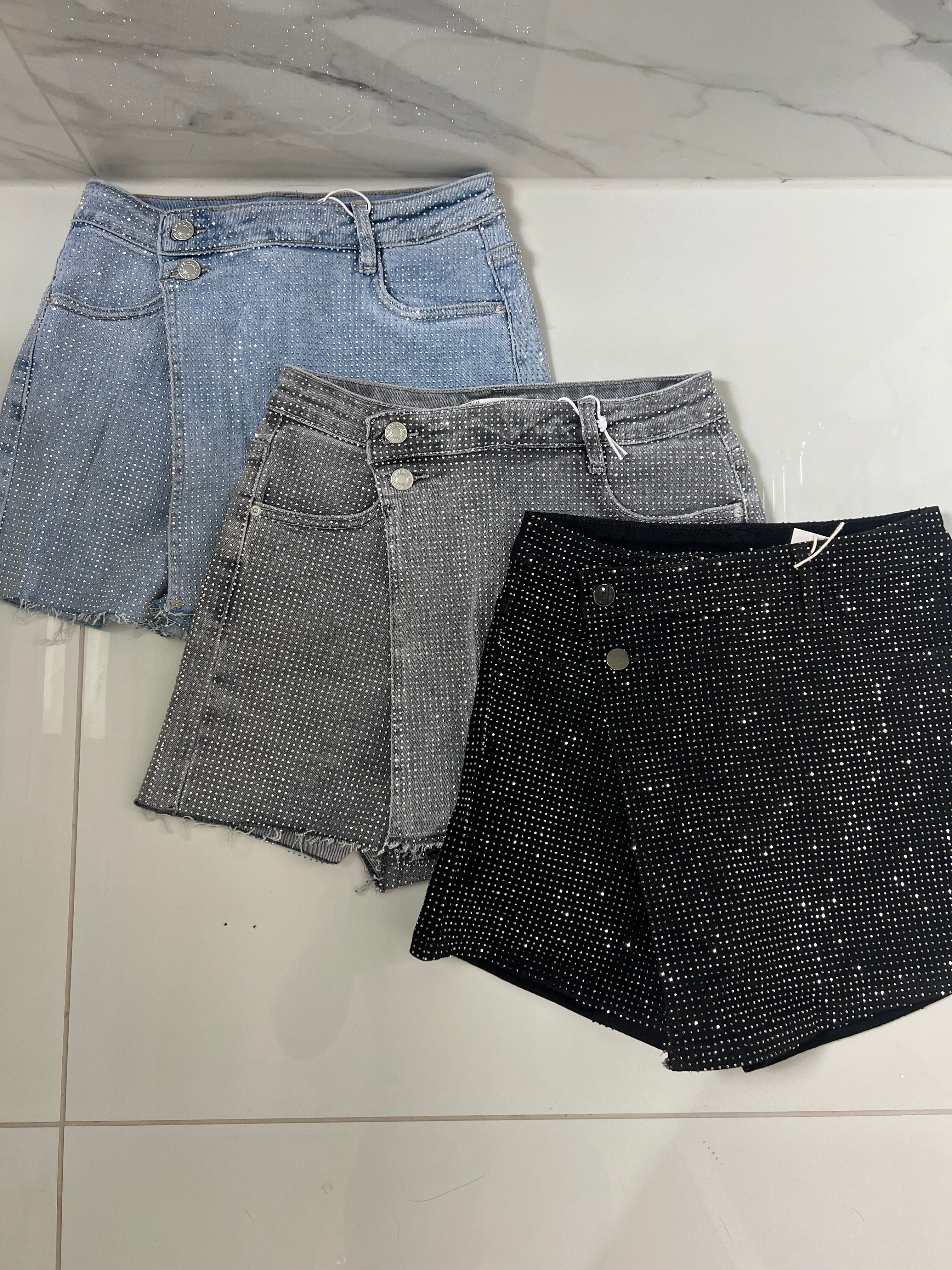 Skort 'Diamanté': Gonna Pantalone con Cristalli in 3 Colori