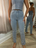 Light Blue Straight Leg Diamanté Jeans