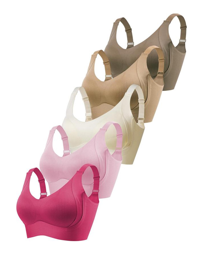 Women's Solid Color Four Rows Adjustable Wireless Bra